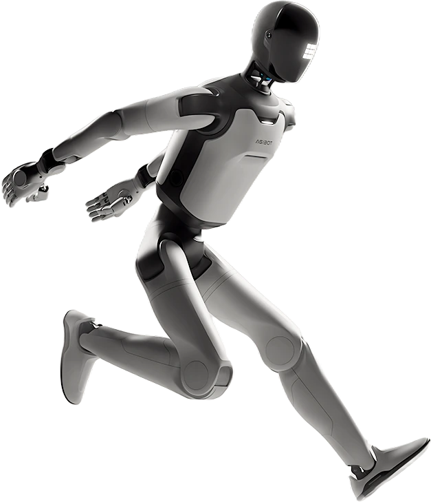 AGIBOT A3 Ultra full-size humanoid in a running pose against a white background