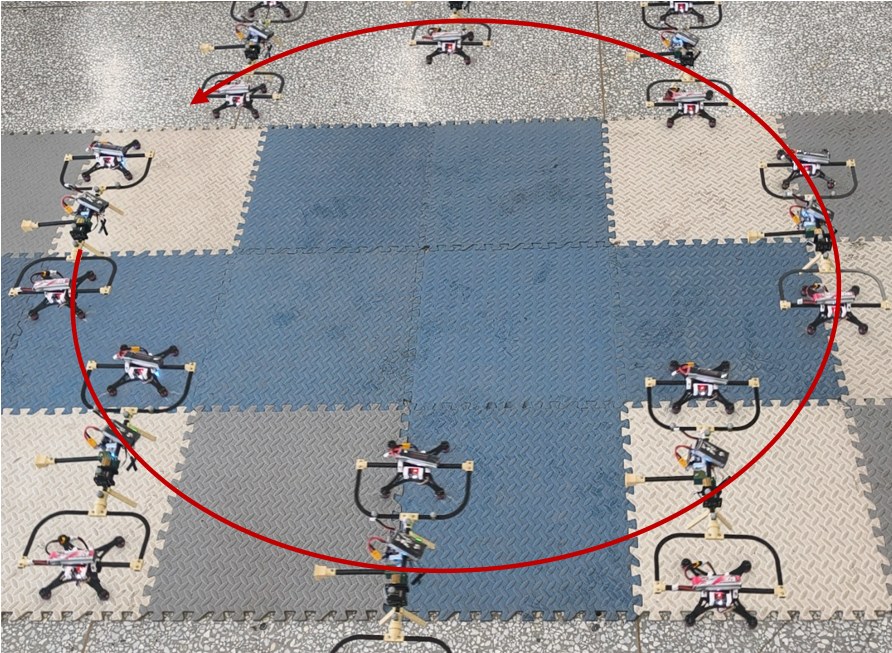 Overhead time-lapse of FAM-DQ flying a circle on foam tiles