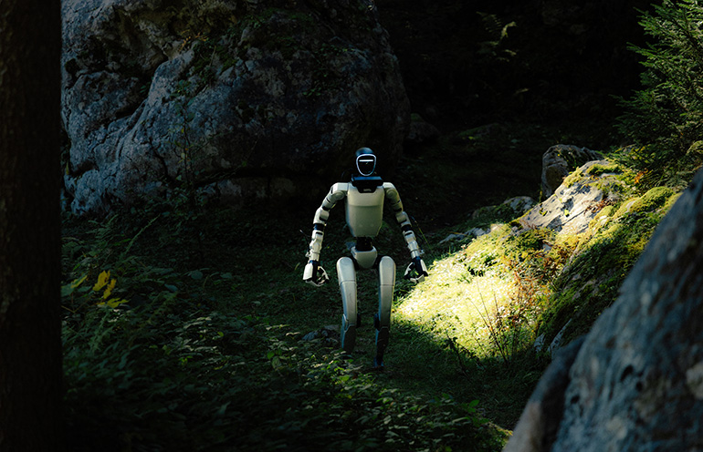Humanoid robot walking outdoors for Flexion autonomy demos