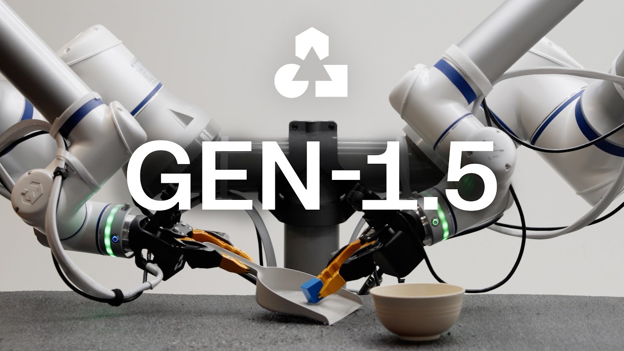 Two robot arms using a dustpan to lift a blue cube toward a bowl