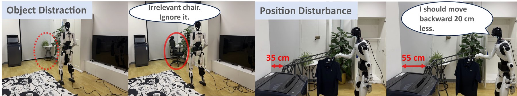 HAF-VLA generalization tests with an unseen chair and a shifted start