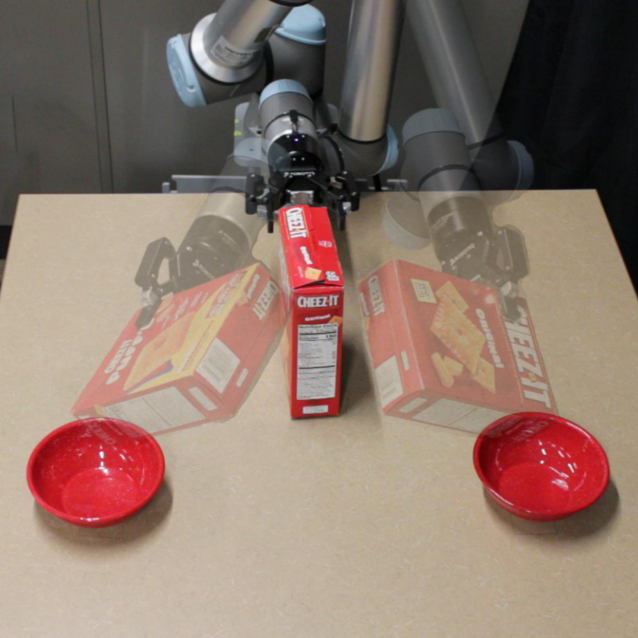 Real UR5e with Cheez-Its box and two bowls