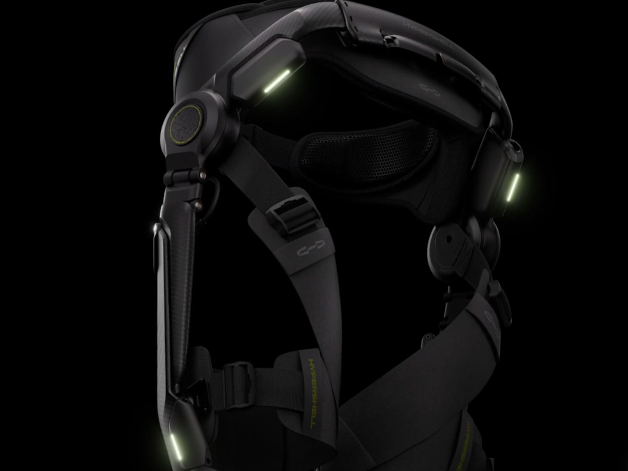 Close-up of Halo waist harness with HYPERSHELL straps and LED markers