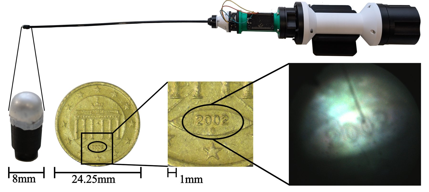 MISTac 8 mm tactile sensor tip and proximal optics overview