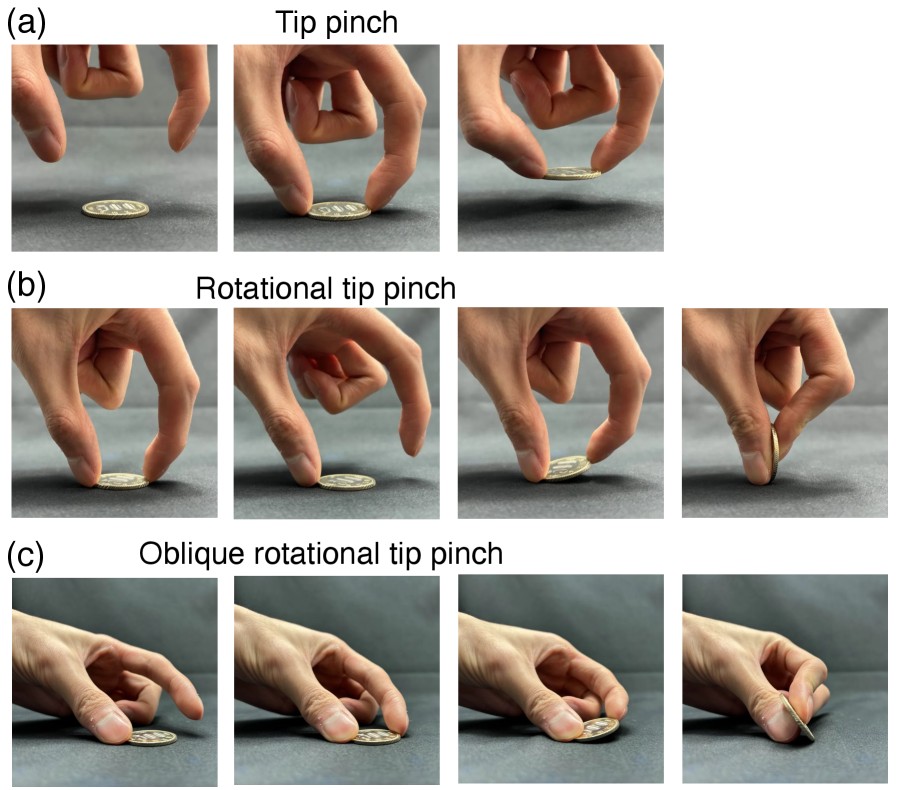 Three pinch strategies for picking up a coin