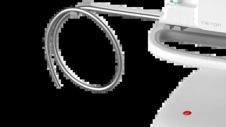 Close-up of the Triton robotic endoscope loop labeled Triton