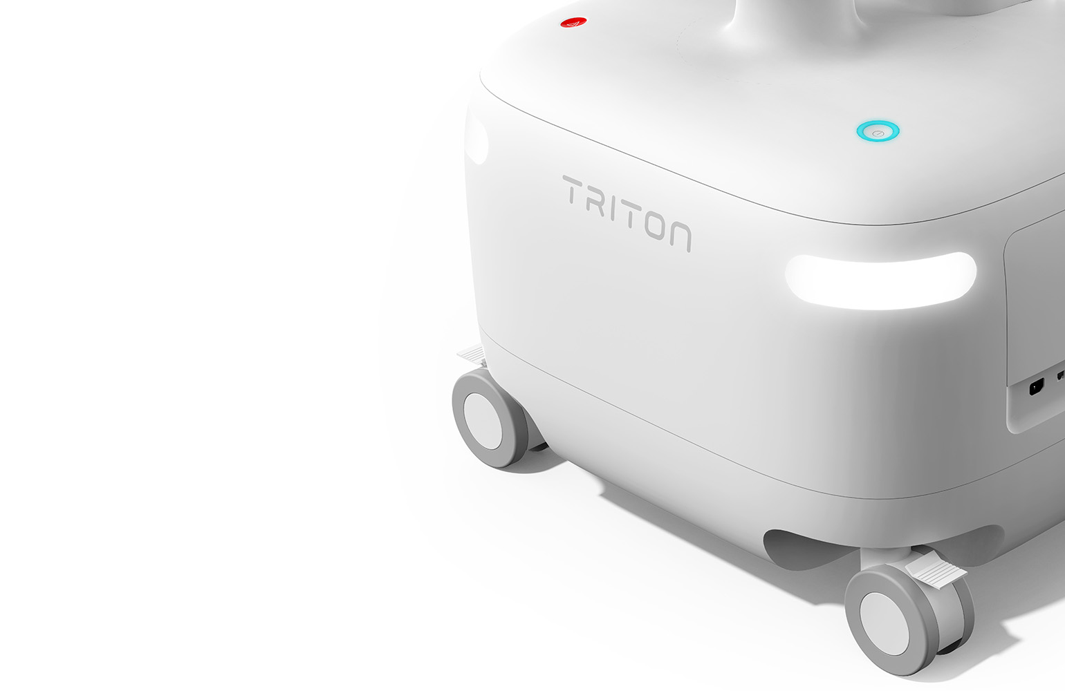 White wheeled Triton robotic endoscopy cart with the Triton name on the housing