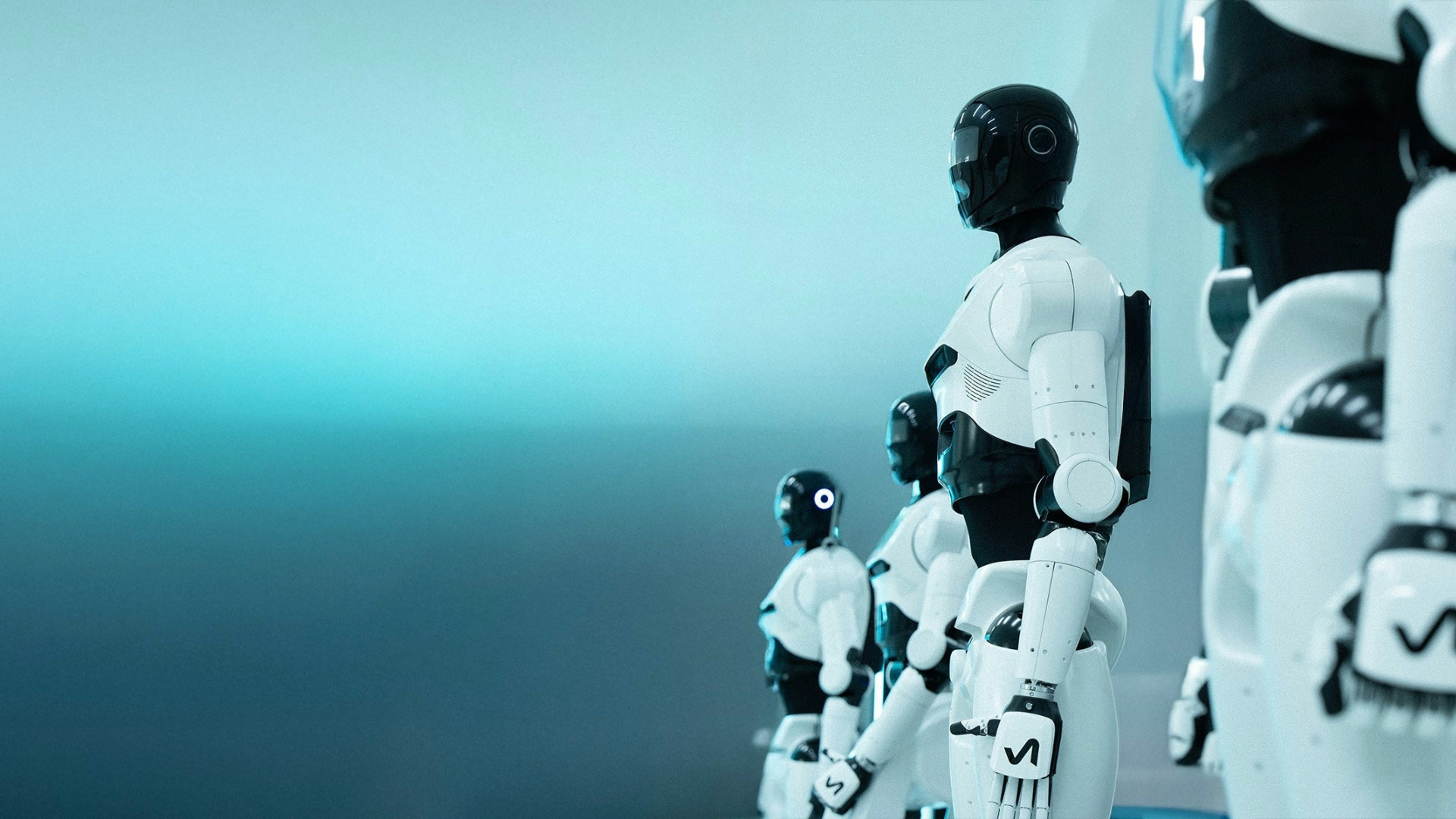 NEURA 4NE1 humanoid robots in a row