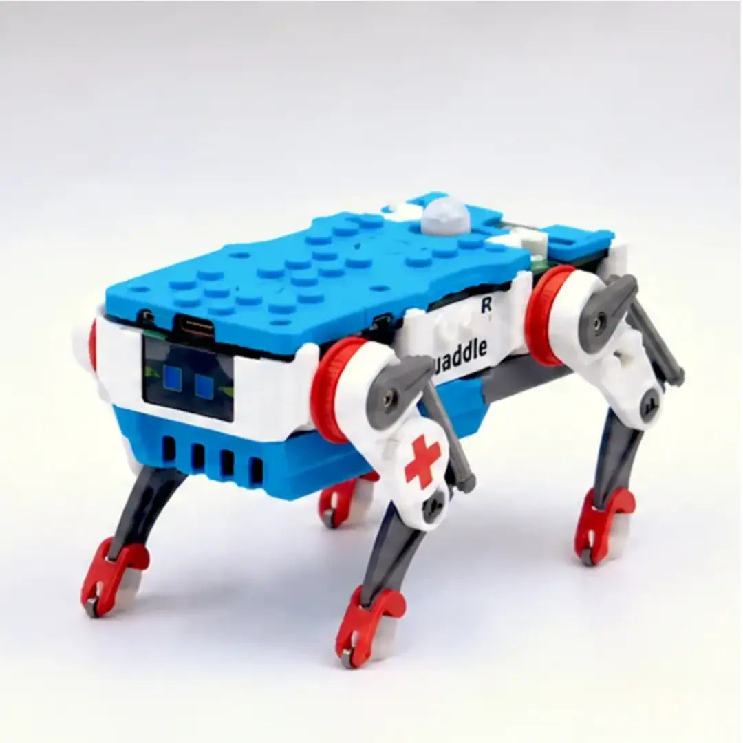 Blue-and-white Quaddle Buddy kit with a red cross on the hip