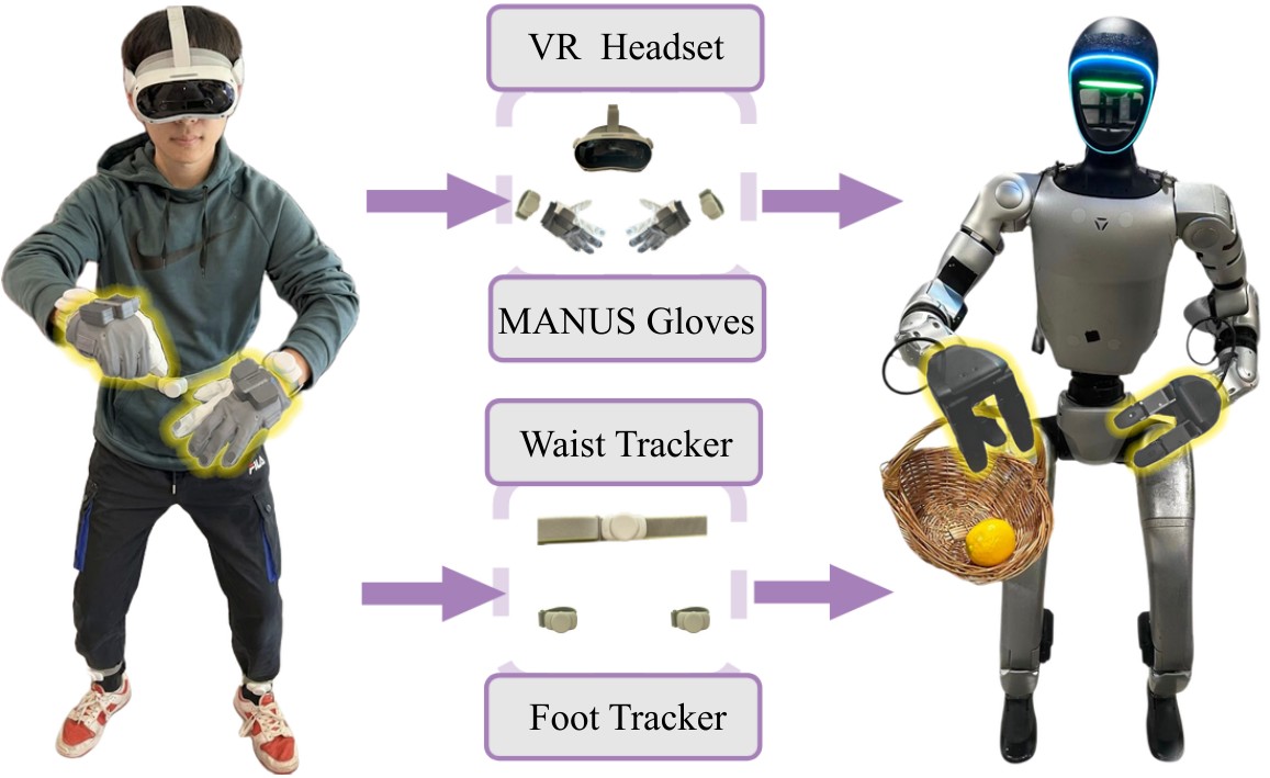 Whole-body teleoperation setup for Psi-Zero data collection