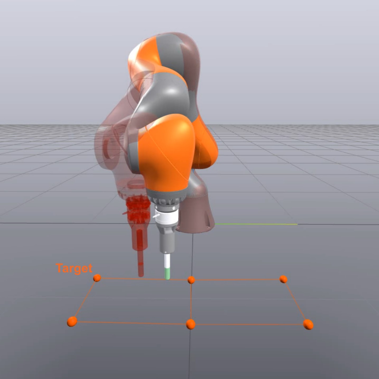 Visualization of observer-based support accelerating the KUKA arm toward a target