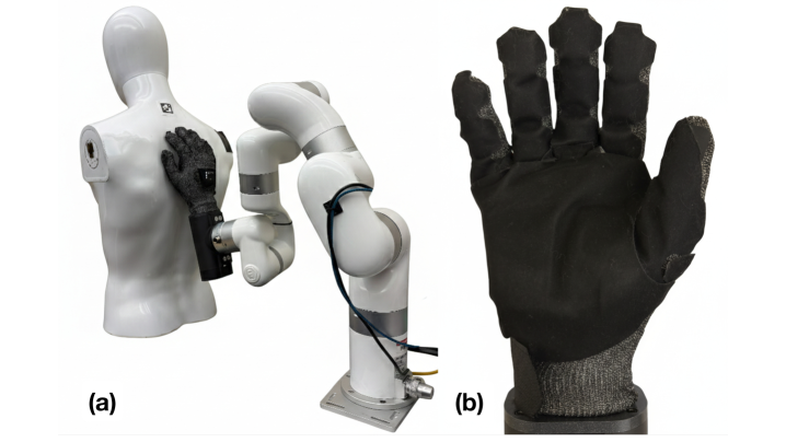 xArm with DexKit soft hand and tactile glove on mannequin setup