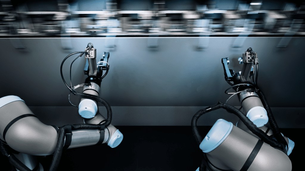 Sanctuary Physical AI demo arms on an industrial conveyor line