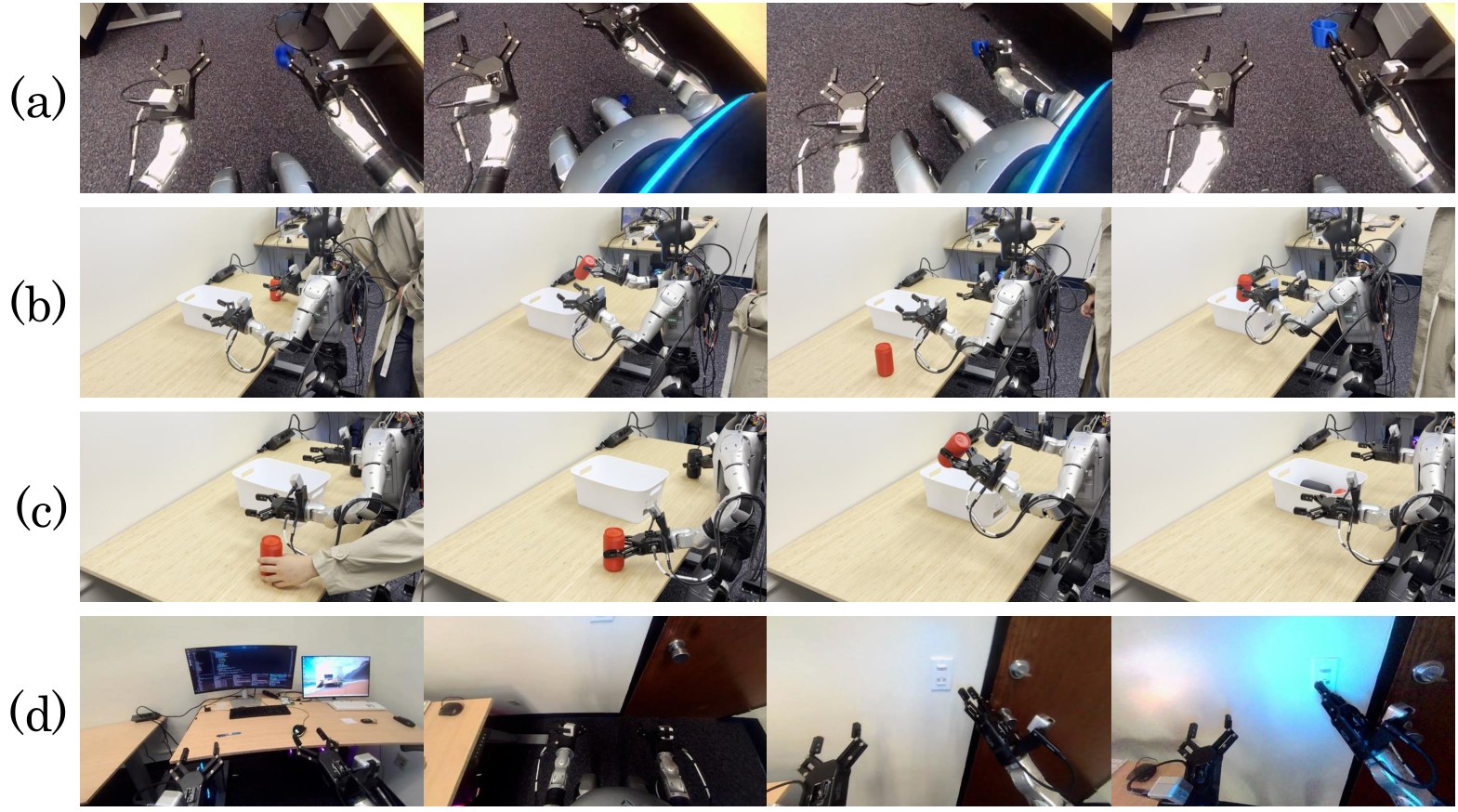 SPOT task strips: dropped-object recovery, peripheral cup, bimanual retrieval, and wall light switch