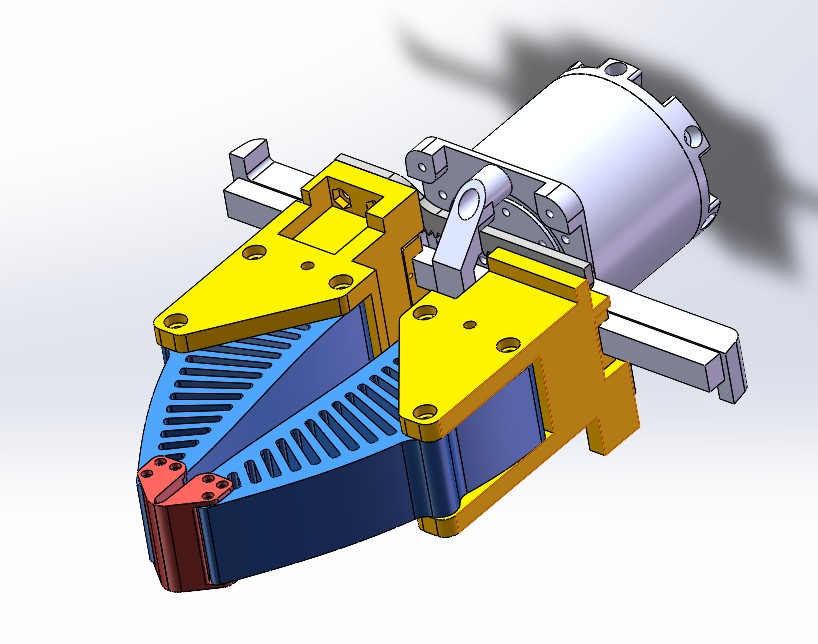 CAD rendering of the custom inward-angled gripper with Velcro face