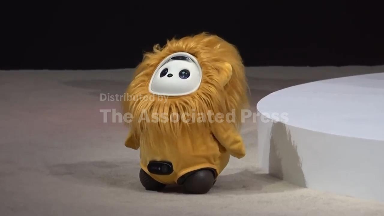 TCL hey AiMe furry companion robot on a stage at IFA