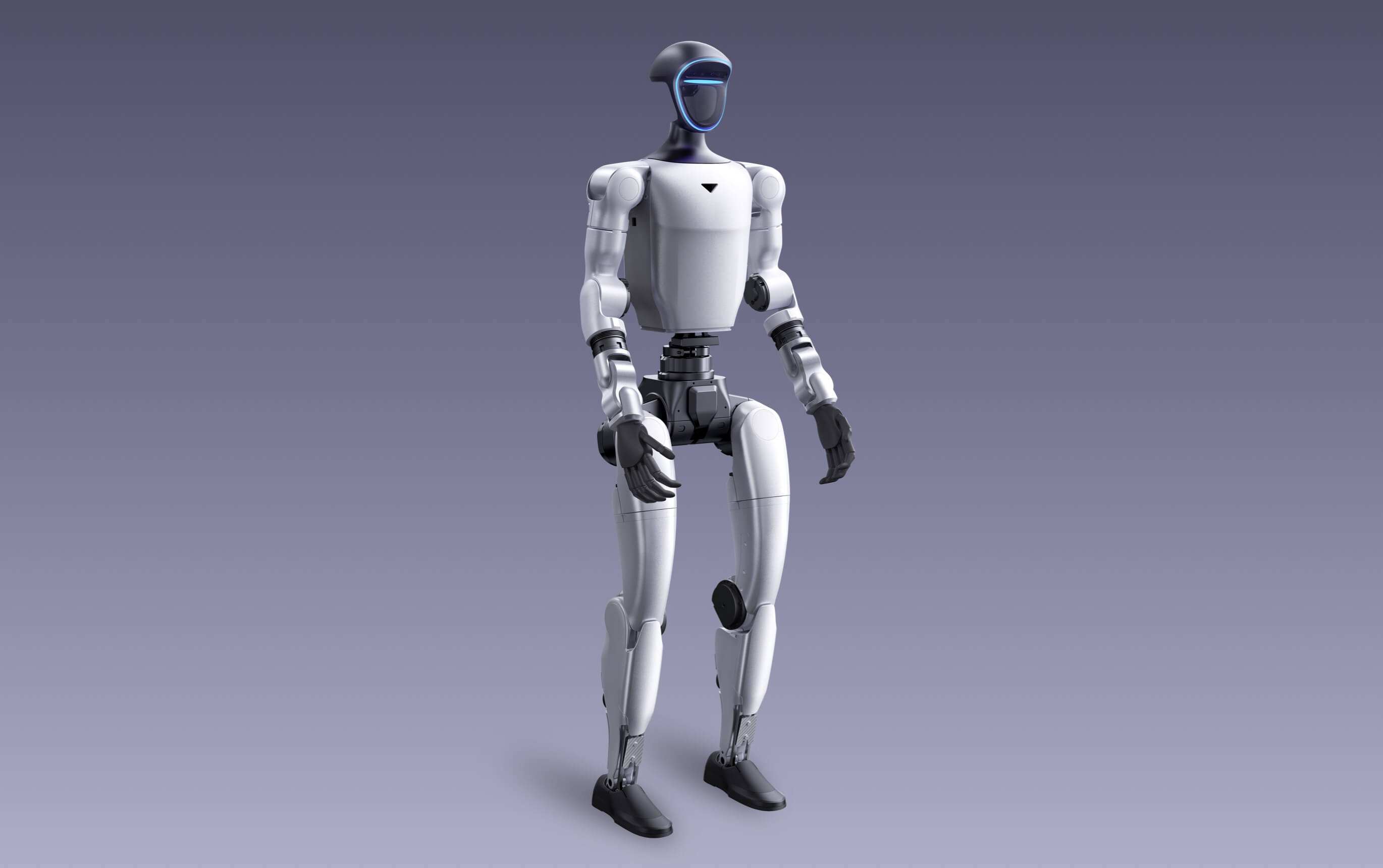 Unitree G1 humanoid standing in a studio pose