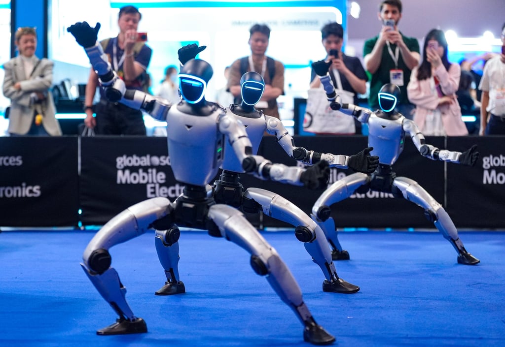 Unitree humanoid robots performing at an exhibition